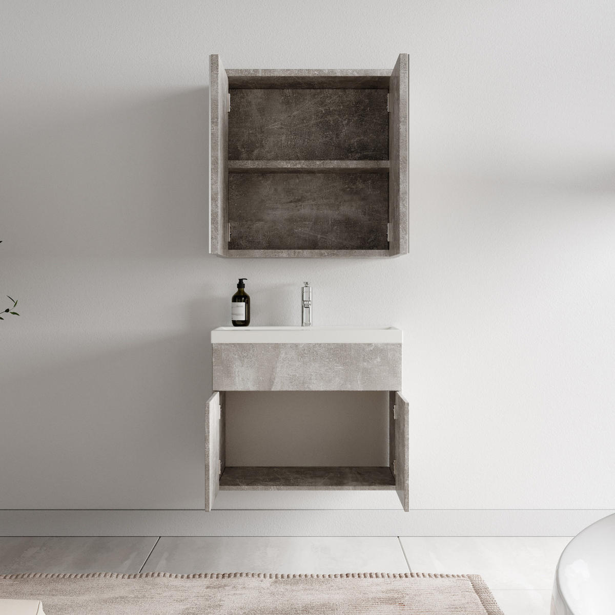 BADMÖBEL-SET Montreal 3 Teile Beton Grau - 60 x 35 x 51 cm - Grau, Holz (60/53/35cm) - Badplaats