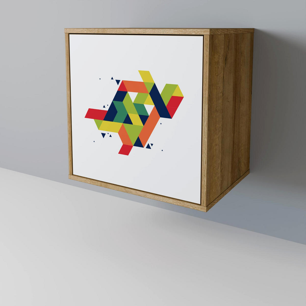 SIDEBOARD FUTURE SIGN, Eichefarben, 57,5x42x67,5 cm, Schwarze Metall-Rahmenfüße - Eichefarben/Multicolor, Holzwerkstoff/Metall (57.5/67.5/42cm) - SpaceRebels