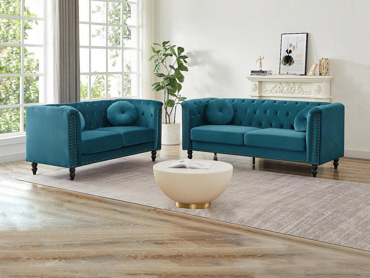 COUCHGARNITUR - 5 Personen - samt - blaugrün Turner - Grün, Textil (163/79/77cm) - Vente-Unique