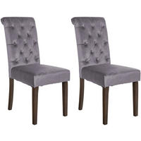 STUHL 2er Set Samt dunkelgrau - Dunkelgrau/Walnussfarben, Holz/Textil (45/98/63cm) - CLP