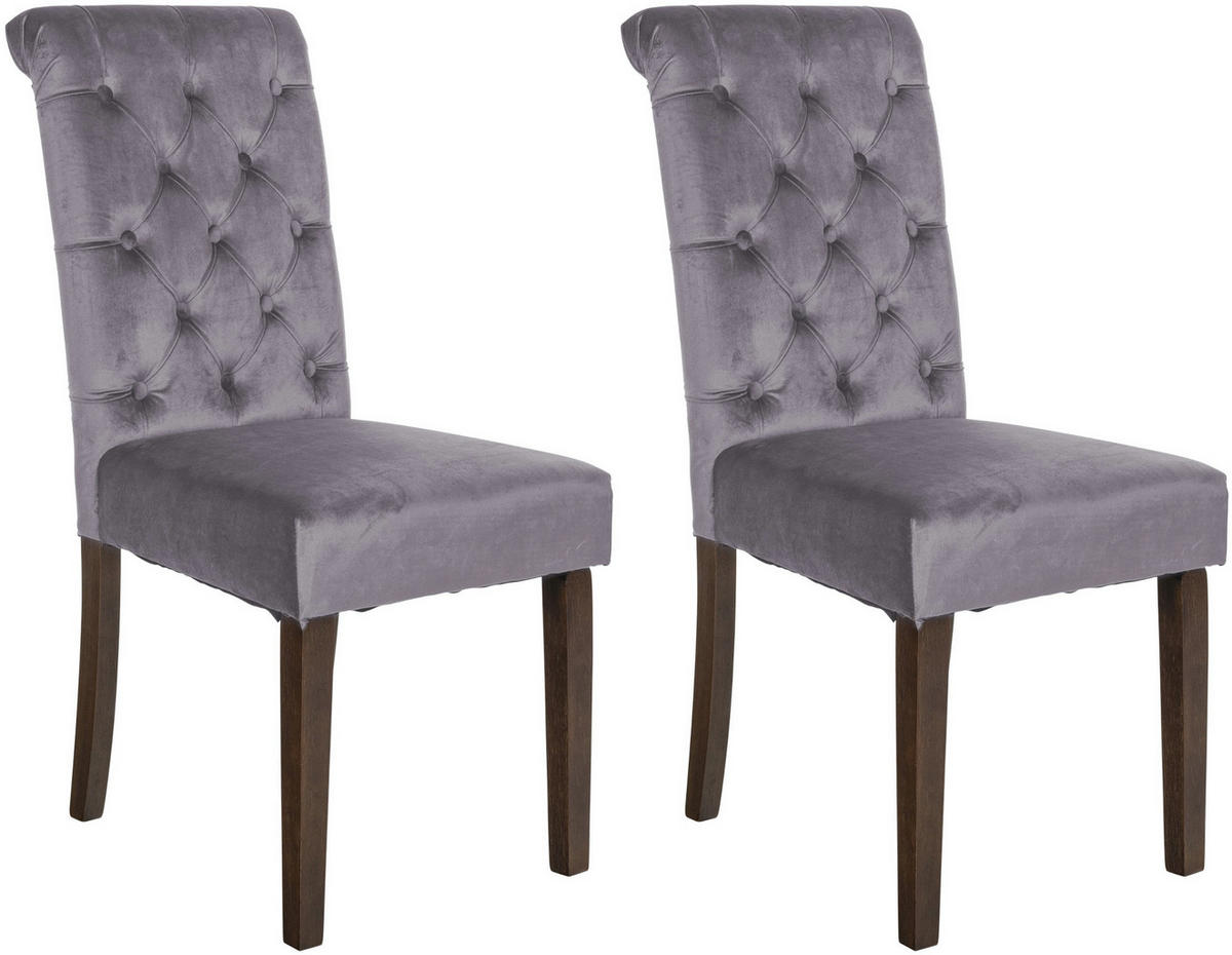 STUHL 2er Set Samt dunkelgrau - Dunkelgrau/Walnussfarben, Holz/Textil (45/98/63cm) - CLP