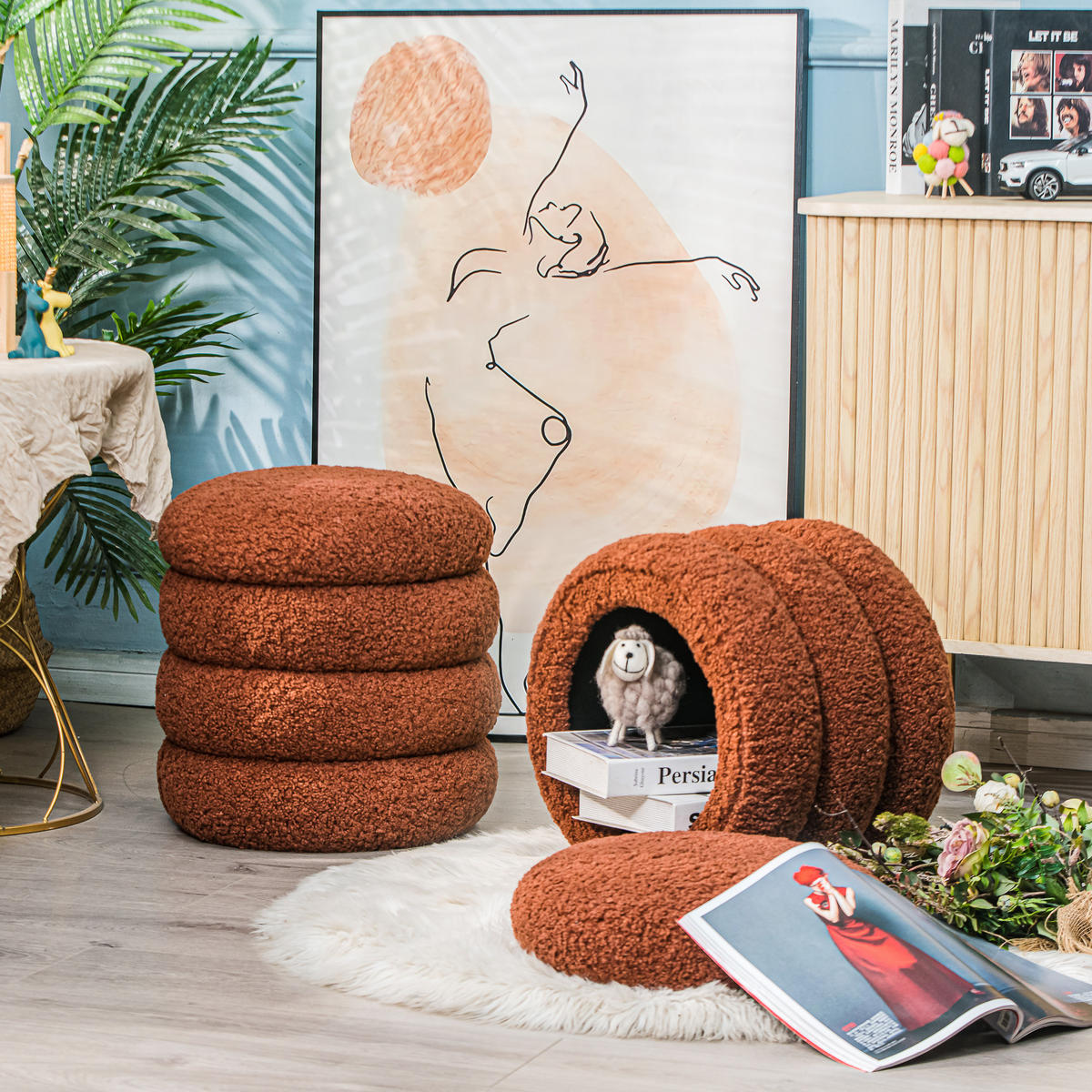 POUF Wolle Terrakotta - Rot, Textil (40/41/40cm) - Nordlys