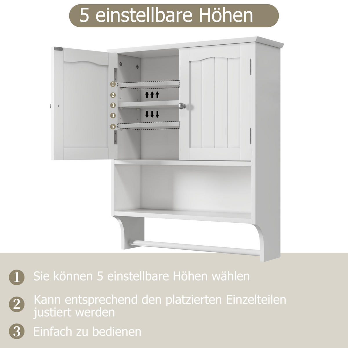 BADEZIMMERSCHRANK Wandmontage 56,8 x 19 x 70 cm MDF Weiß - Weiß, Holzwerkstoff (19/70/56.89cm) - Beauniv