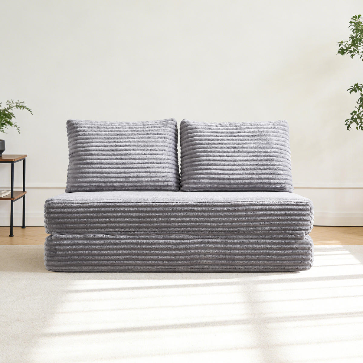 2-SITZER SCHLAFSOFA Stoff Hellgrau mit abnehmbaren Rückenlehnen - Hellgrau, Textil (140/85/100cm) - WISHDOR