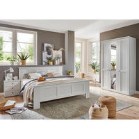SCHLAFZIMMER Greenholm in Weiß 4 teilig mit Kleiderschrank 150cm Breite mit Spiegel, Doppelbett 180x200cm, zwei Nachttisch - Weiß, Holzwerkstoff (80/200/120cm)