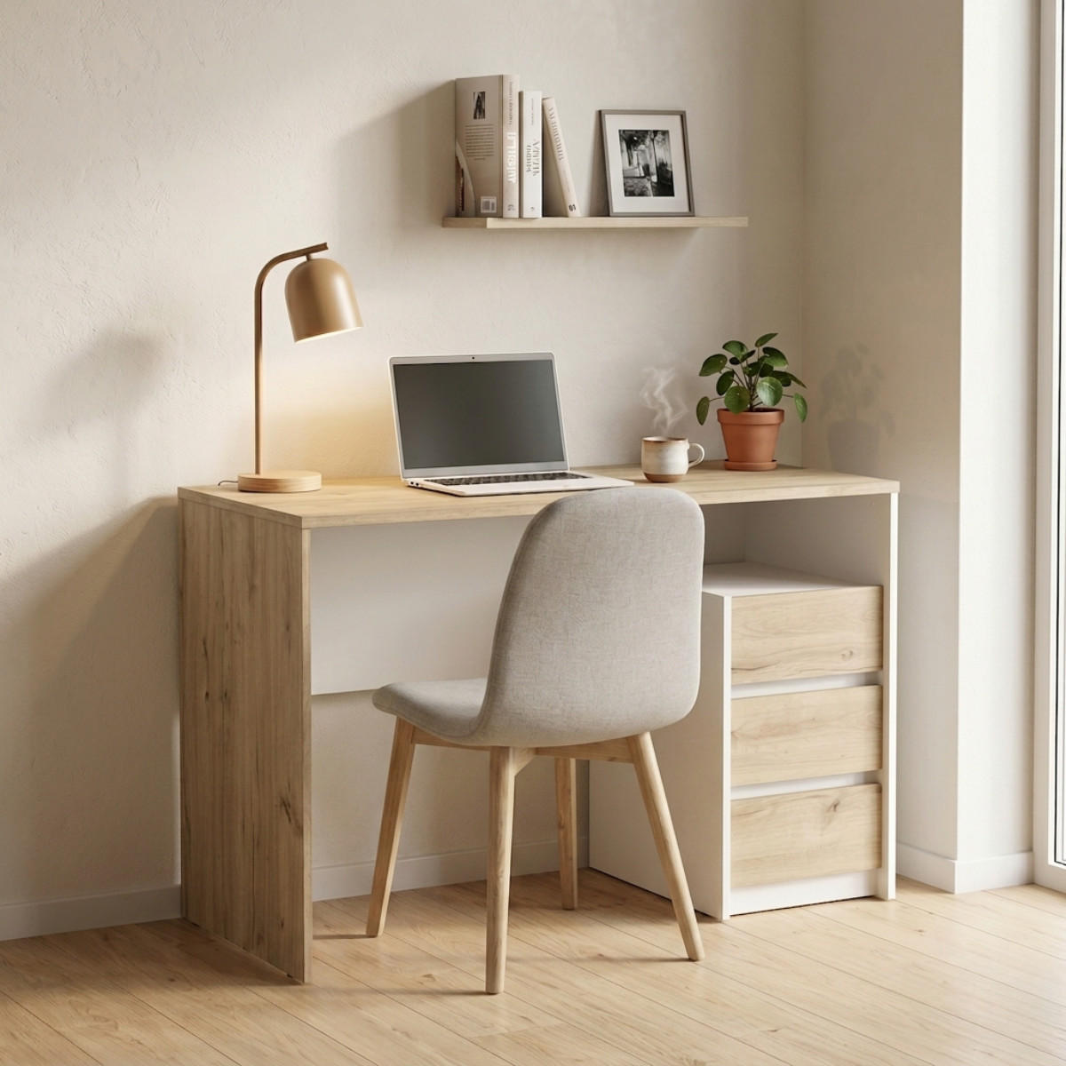 SCHREIBTISCH mit 3 Schubladen 50/77/117 cm - Eschefarben, Holzwerkstoff (52/50/77cm) - Calicosy