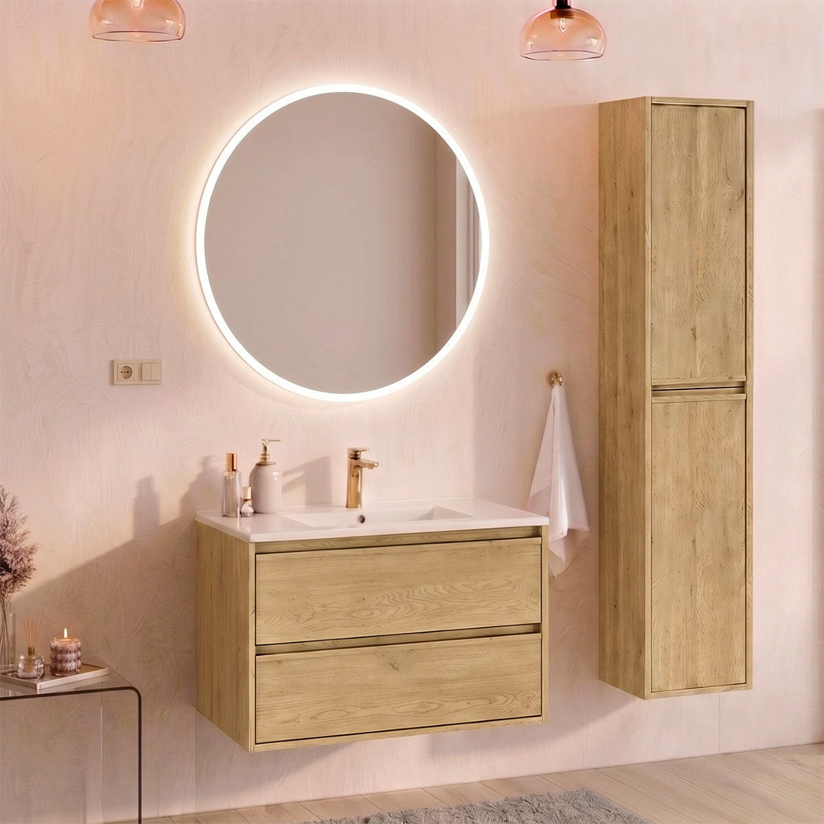 KOUPELNOVÝ NÁBYTEK 81cm Edmé 2er-Set Dřevo - hnědá, kompozitní dřevo (81/52/46cm) - Petits-meubles