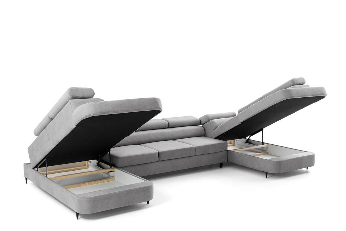 ECKSOFA U-Form PRIAM MAXI U2 XXL Ecksofa U-form 400 cm mit Schlaffunktion, 2 Bettkästen & Kopfteilverstellung Hellgrau - Hellgrau, Holz/Textil (400/91/203cm) - Muffo