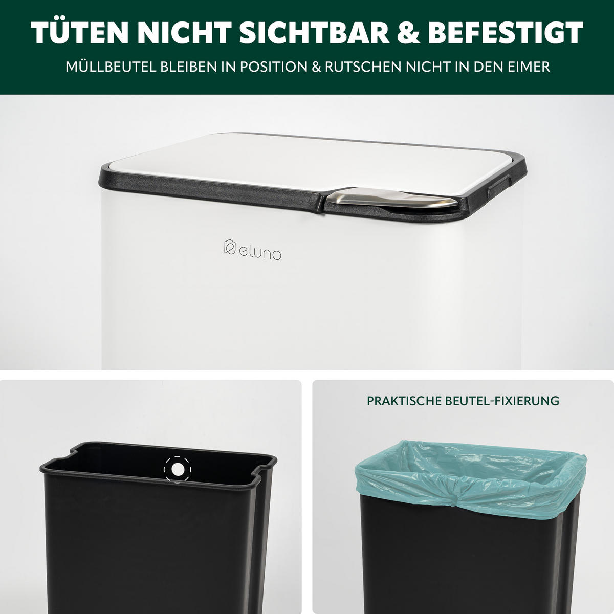 ABFALLEIMER, 58 Liter, aus Metall, weiß - Weiß, Metall (40.5/78/31cm) - eluno