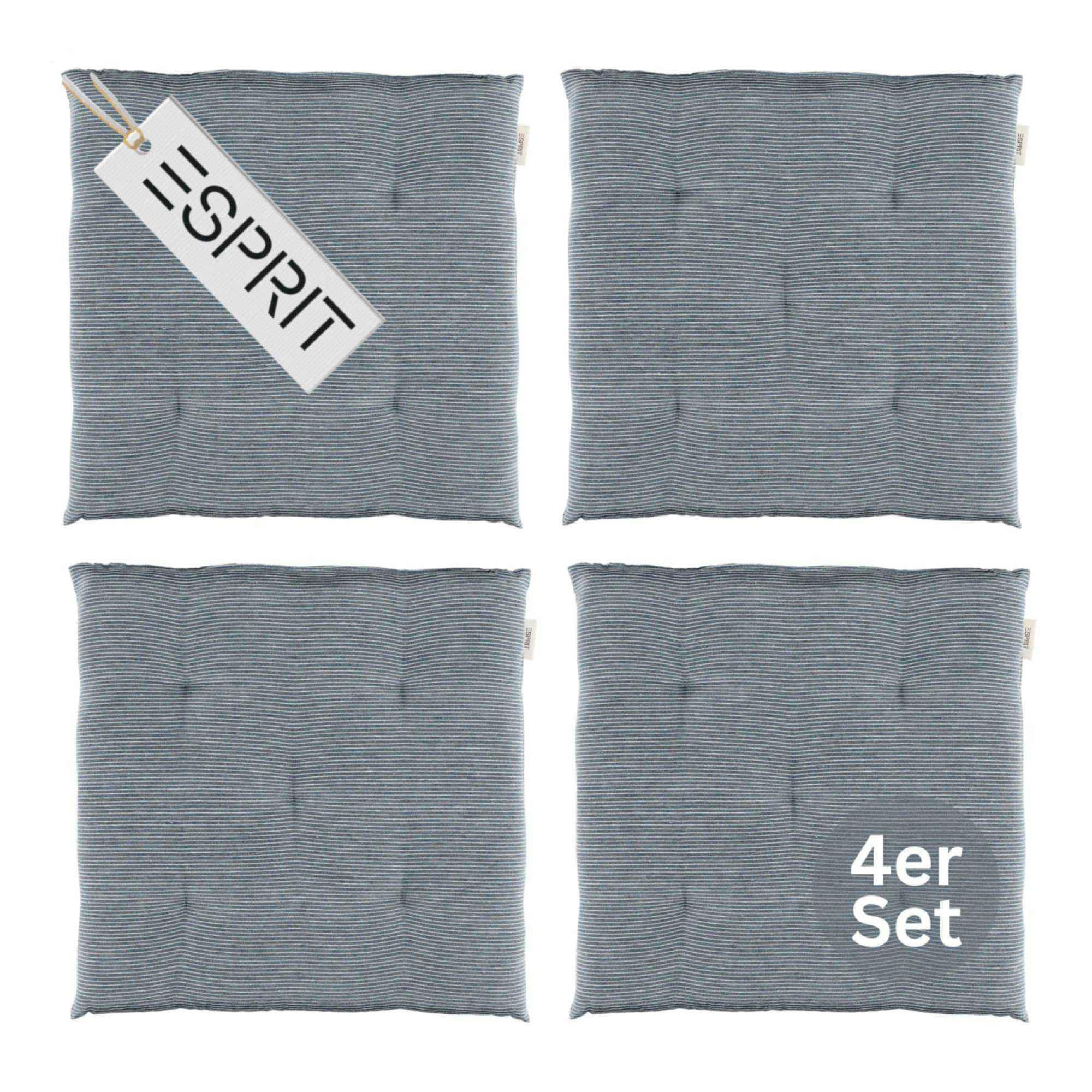 SITZKISSEN 4er Set Needlestripe blau - 40x40 cm - Blau, Textil (40/40/3cm) - Esprit