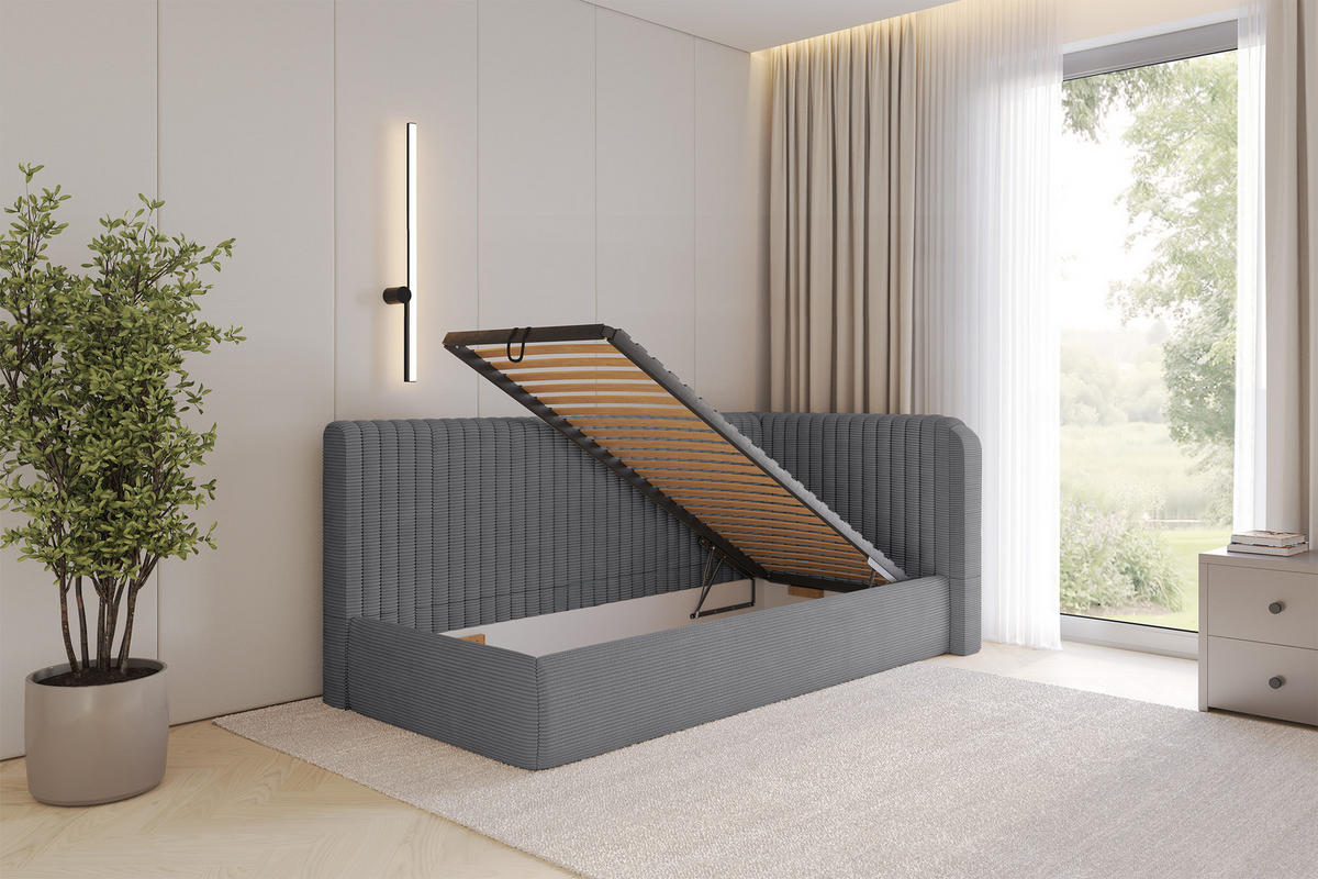 EINZELLBETT Jugendbett mit Bettkasten, Links - AURY 100x200 Dunkelgrau - Graphitfarben, Holzwerkstoff/Textil (100/200cm) - ALTDECOR
