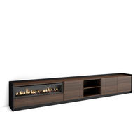 TV-SCHRANK, Lowboard, Dunkler Eiche und Schwarz, Elektrokamin, 310/37/50cm - Dunkelbraun, Holzwerkstoff (310/50/37cm) - Skraut Home