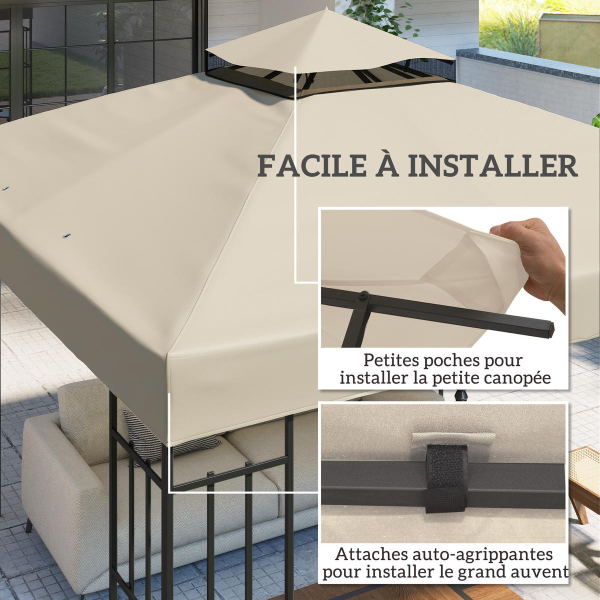 ERSATZDACH DE-12629 300/300 cm 2-stöckig 600D UPF30+ mit Drainage Creme - Creme, Textil (300/1/300cm) - ComfortXL