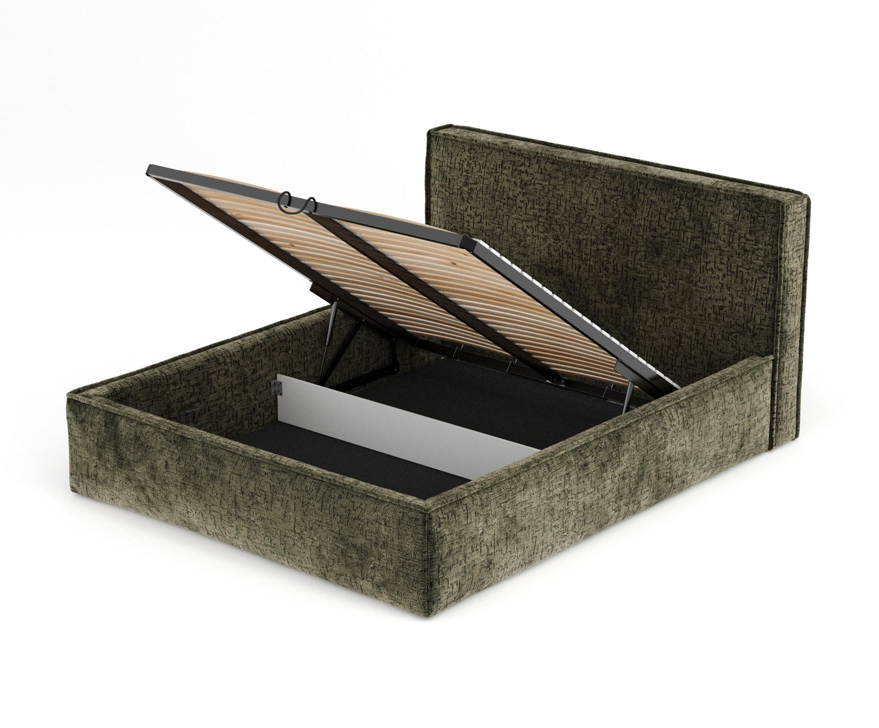 POLSTERBETT Lounge Olivenfarbe 180/200 cm im Chenille-Stoff - Naturfarben/Olivgrün, Holz/Holzwerkstoff (180/200cm) - Maison de Reve