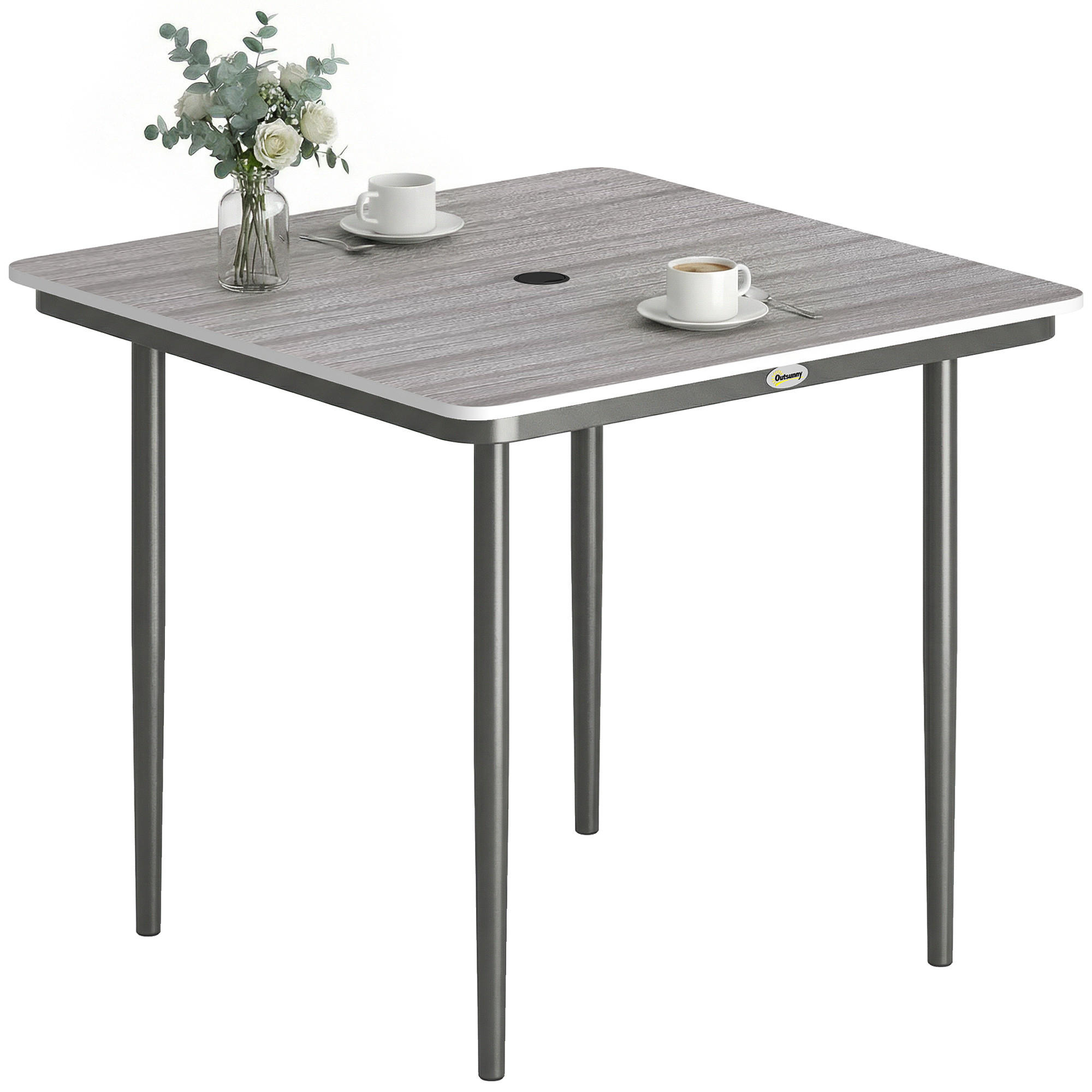 GARTENTISCH DE-14197 mit Schirmhalterung, 85x85 cm Grau - Hellgrau, Metall (85/85/72.5cm) - ComfortXL