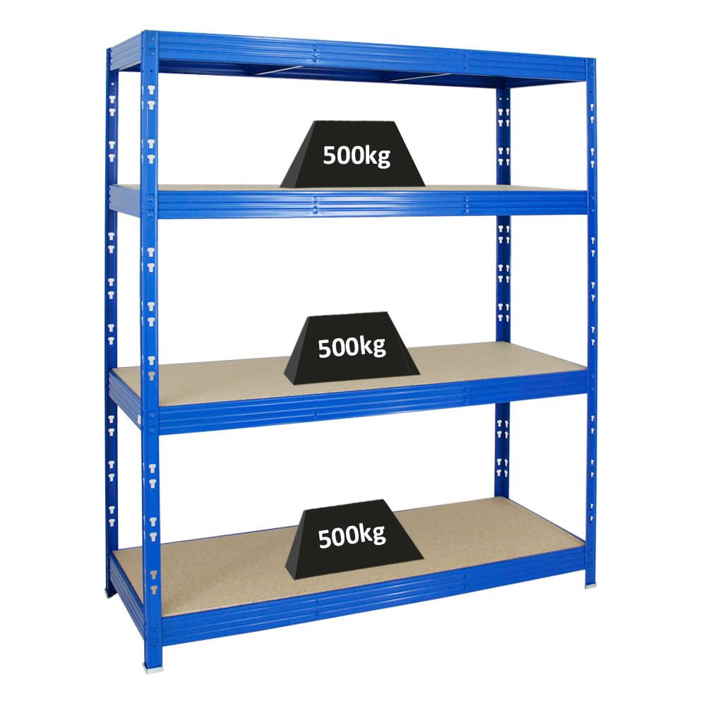 SCHWERLASTREGAL Rhino 180x160x60 cm 4 Spanplatten-Ebenen 8mm Fachlast 500 kg Blau - Blau, Metall (160/180/60cm) - PROREGAL