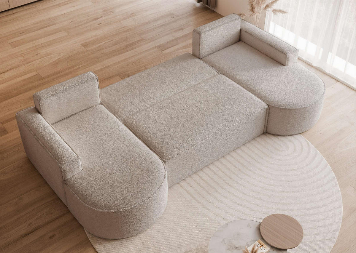 WOHNLANDSCHAFT U-Form mit Schlaffunktion, Beige - Sandfarben, Textil (316/88/157cm) - Idohome