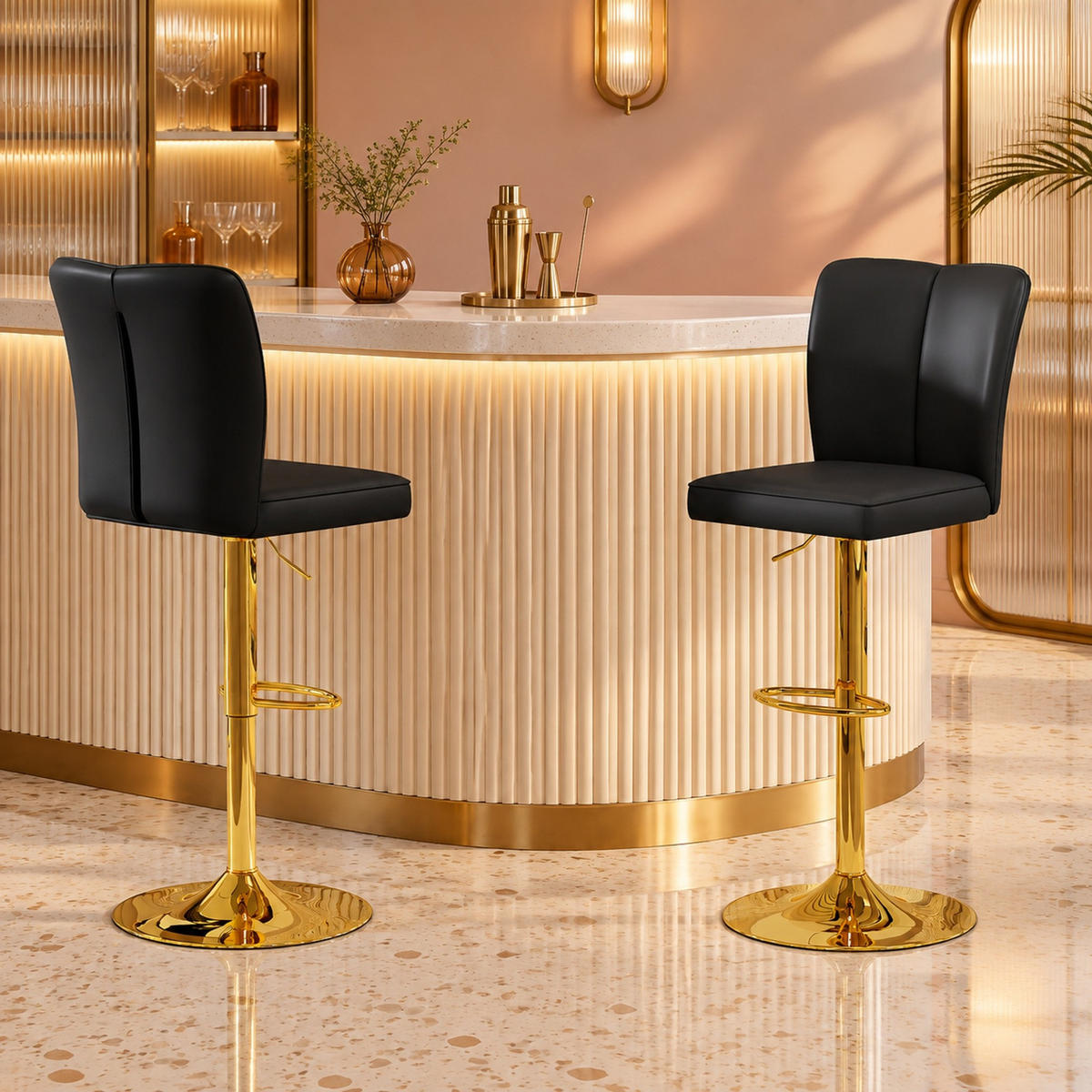 BARHOCKER 2er-Set Schwarz/Gold höhenverstellbar und 360° drehbar - Schwarz, Metall (44/117.5/44.5cm) - MIVRAY