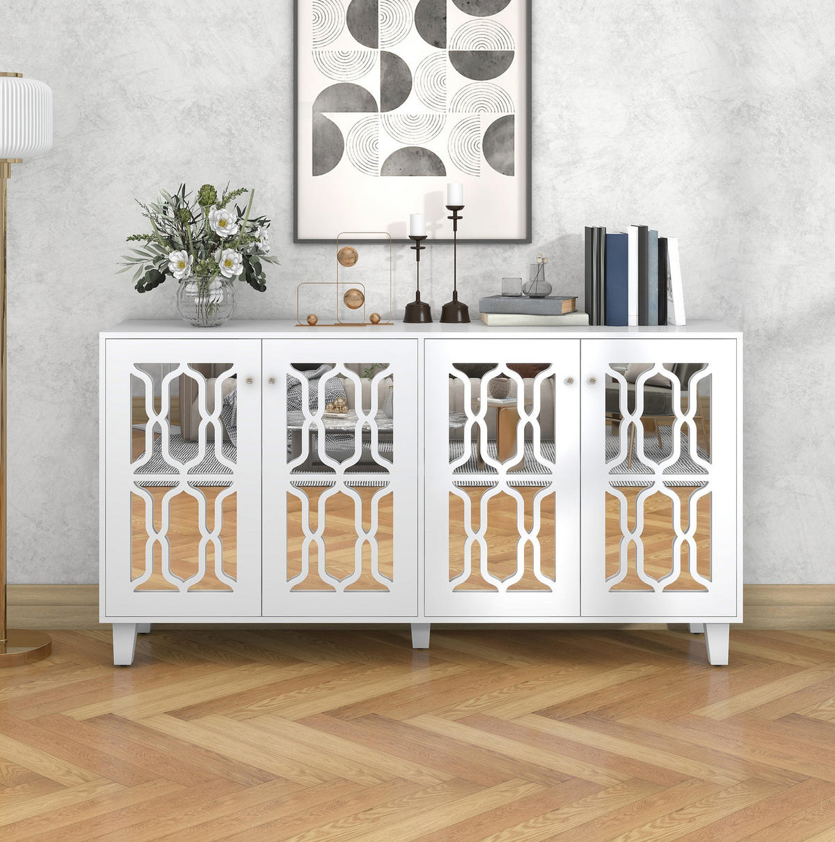 ANRICHTE mit 4 Türen 160 x 40 x 84 cm Weiß MDF - Weiß, Holzwerkstoff (160/84/40cm) - Meubliv