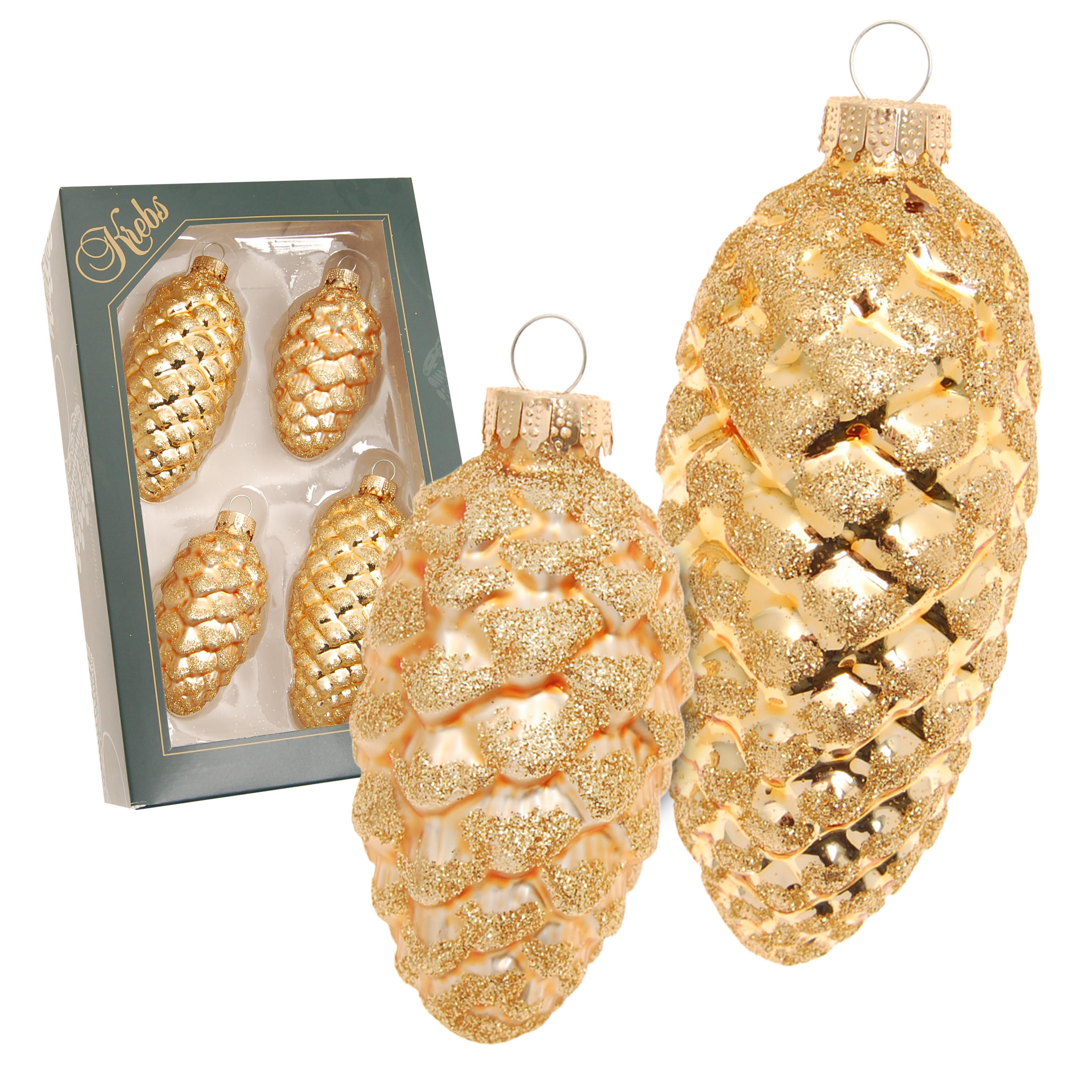 CHRISTBAUMSCHMUCK Tannenzapfen Goldfarbig 10cm (Glas / 4 Stk.) - Goldfarben, Glas (4/10/4cm) - Krebs Glas Lauscha