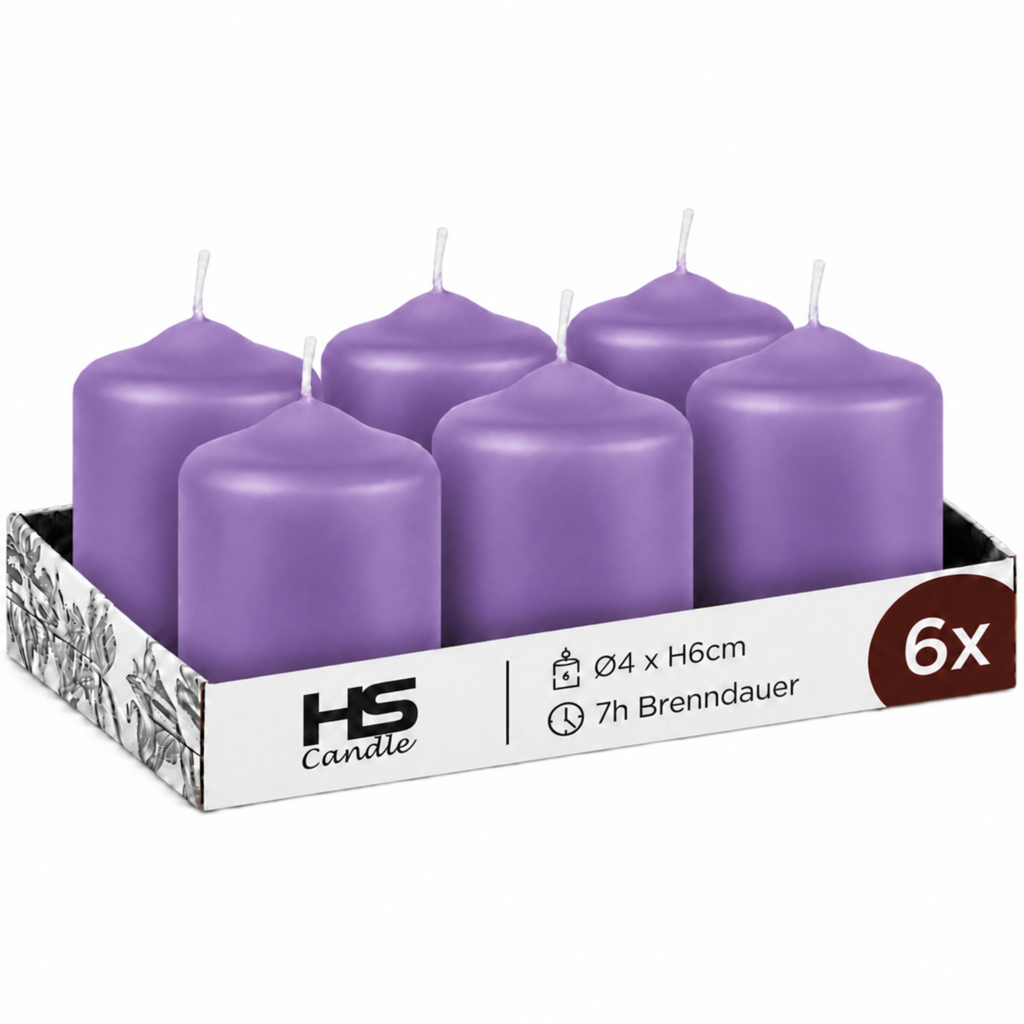 STUMPENKERZEN Ø4xH6 cm Lila 6er-Pack - Lila, Naturmaterialien (4/6cm)