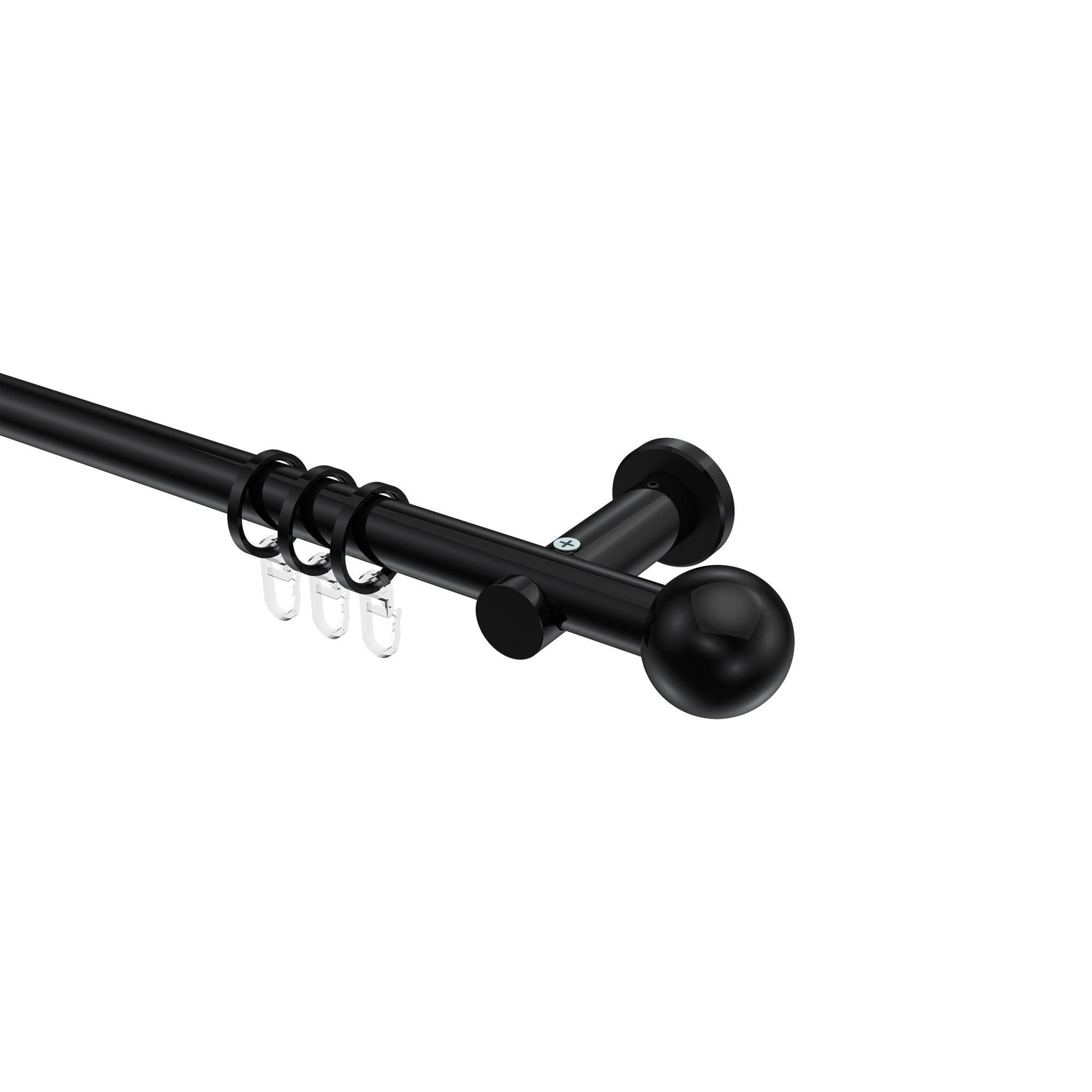 GARDINENSTANGEN-SET Platon Luino 400 cm (geteilt in 2 x 200 cm), 1-läufig, 20 mm Ø Schwarz - Schwarz, Metall (400cm) - INTERDECO