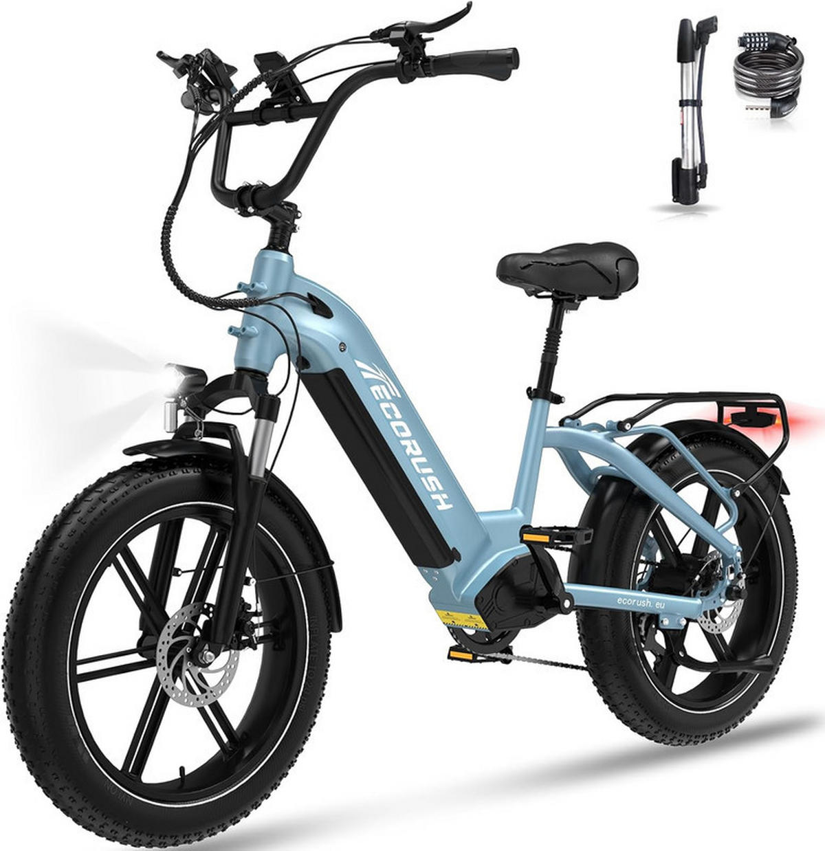 E-BIKE Mountain R6 20*4,0 Zoll, 7 Gang, Aluminiumrahmen, bis zu 120km - Blau, Metall (31cm) - ECORUSH