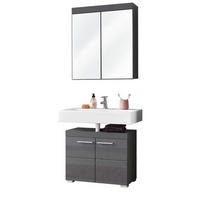 BADMÖBEL-SET grau Hochglanz 2-teilig 60 x 190 cm, Badkombnation in modernem Design - Grau, Glas/Holzwerkstoff (60/77/17cm) - Top.Furn