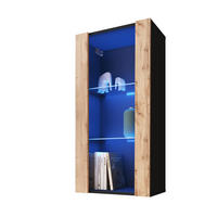 HÄNGEVITRINE TIVOLI Vertical 100, Wotan, LED Blau - Eiche Wotan/Schwarz, Glas/Holzwerkstoff (50/100/29.5cm) - Komodee