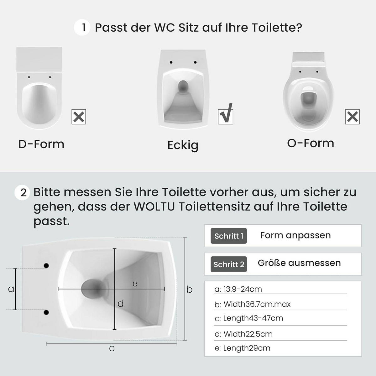 WC SITZ, Toilettendeckel, WC Sitz Eckig Weiß - Weiß, Kunststoff (36/5/45cm) - Woltu