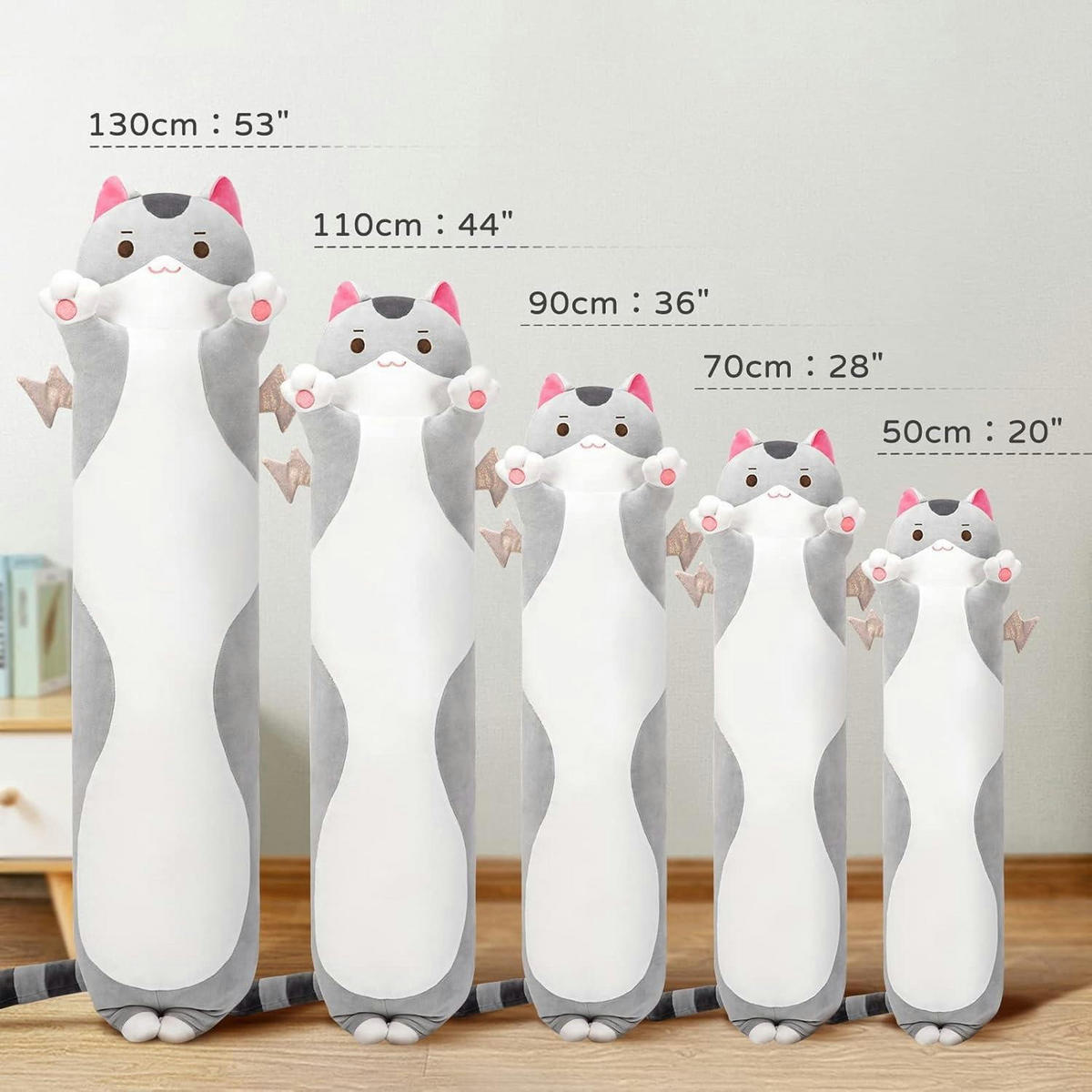PLÜSCHKISSEN Katze Grau 90 cm - Grau, Textil (1/1cm)