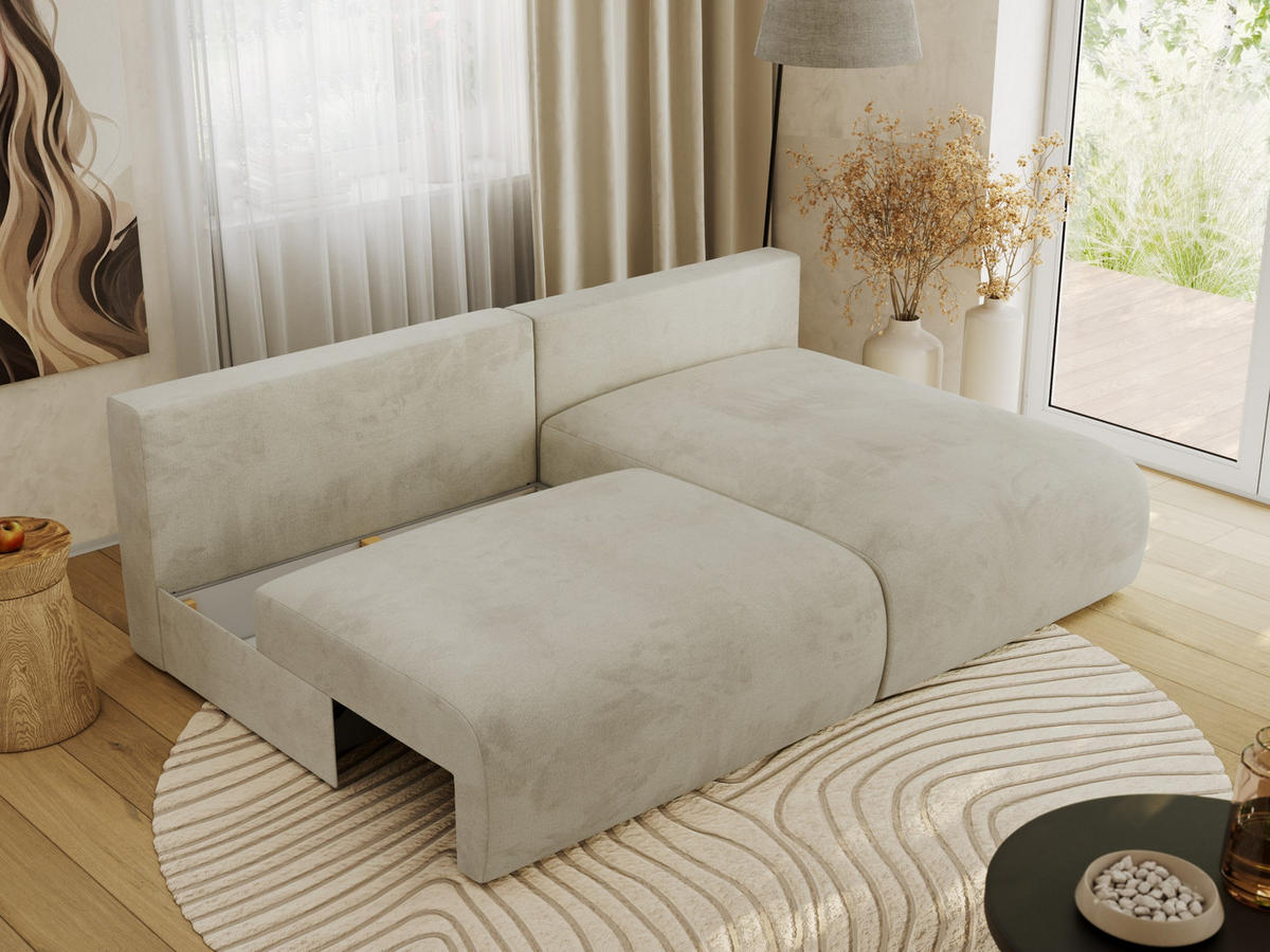 ECKSCHLAFSOFA VIVO L Beige Velvet - rechts - Beige/Schwarz, Kunststoff/Textil (150/223cm) - MKS
