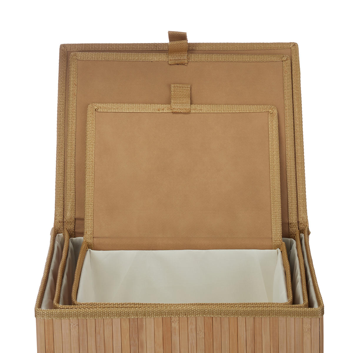 3-TLG.AUFBEWAHRUNGSKORB - Hellbraun, Holz/Textil (33/15/25.5cm) - Relaxdays