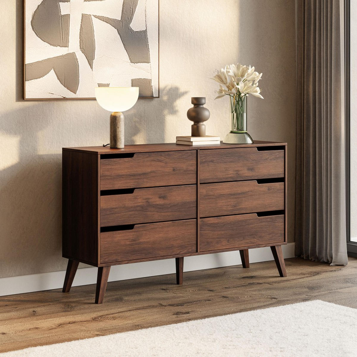 KOMMODE Norel mit 6 Schubladen, Walnuss - Walnussfarben, Holz/Holzwerkstoff (137/80/40cm) - Beautysofa