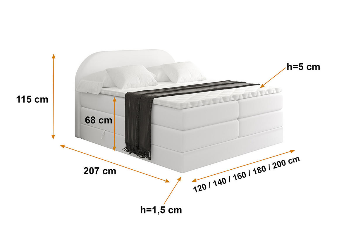 BOXSPRINGBETT mit Matratze und Lattenrost - NOX KING-120x200 - Weiß - Weiß, Holzwerkstoff (120/200cm) - ALTDECOR