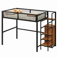 HOCHBETT mit Leiter und Kleiderschrank 140x200 cm Metall Schwarz - Schwarz, Metall (140/200cm) - Meubliv