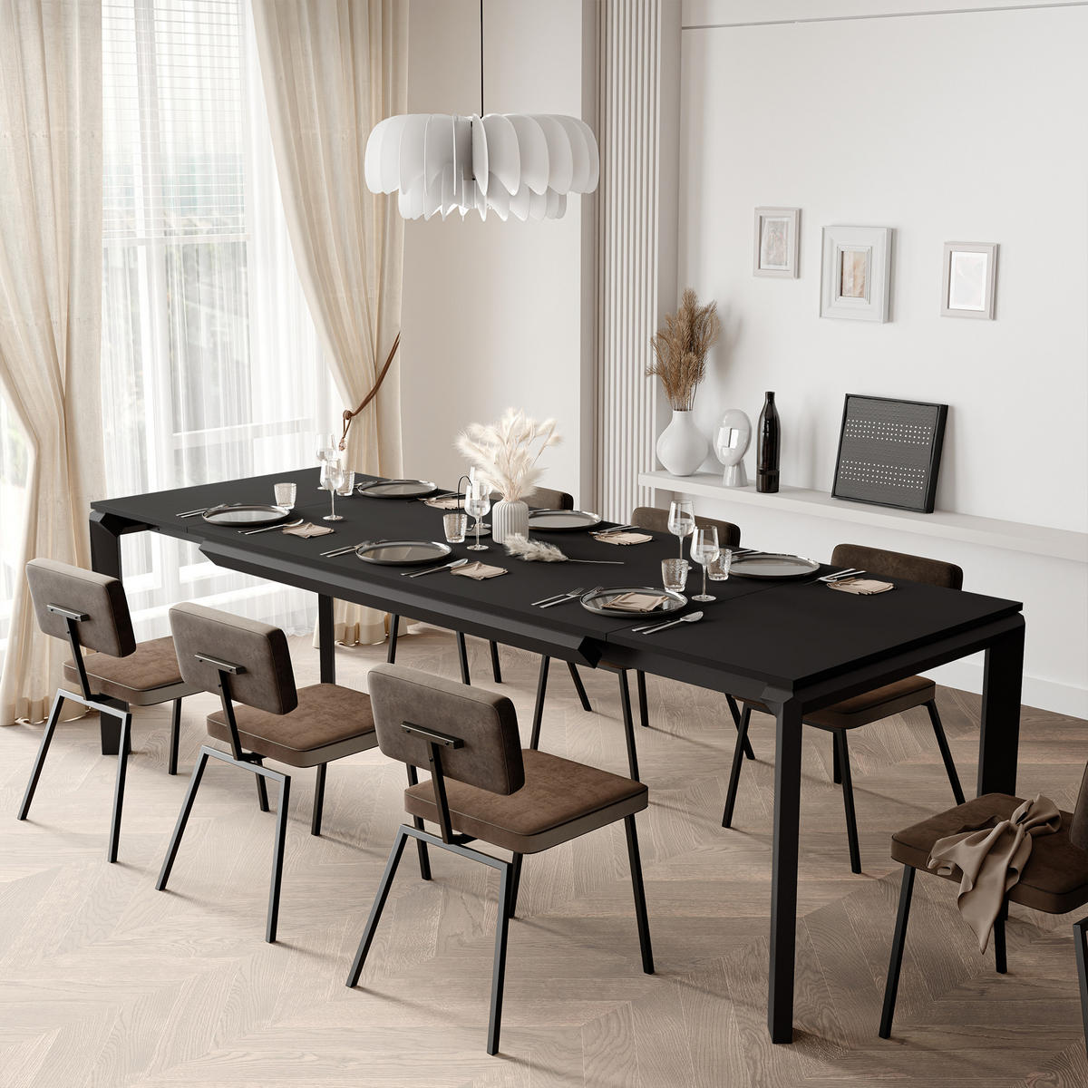 AUSZIEHTISCH FARO 160-250/90/76 cm, Schwarz / Schwarz - Schwarz, Holzwerkstoff/Metall (90/160/76cm) - Idohome