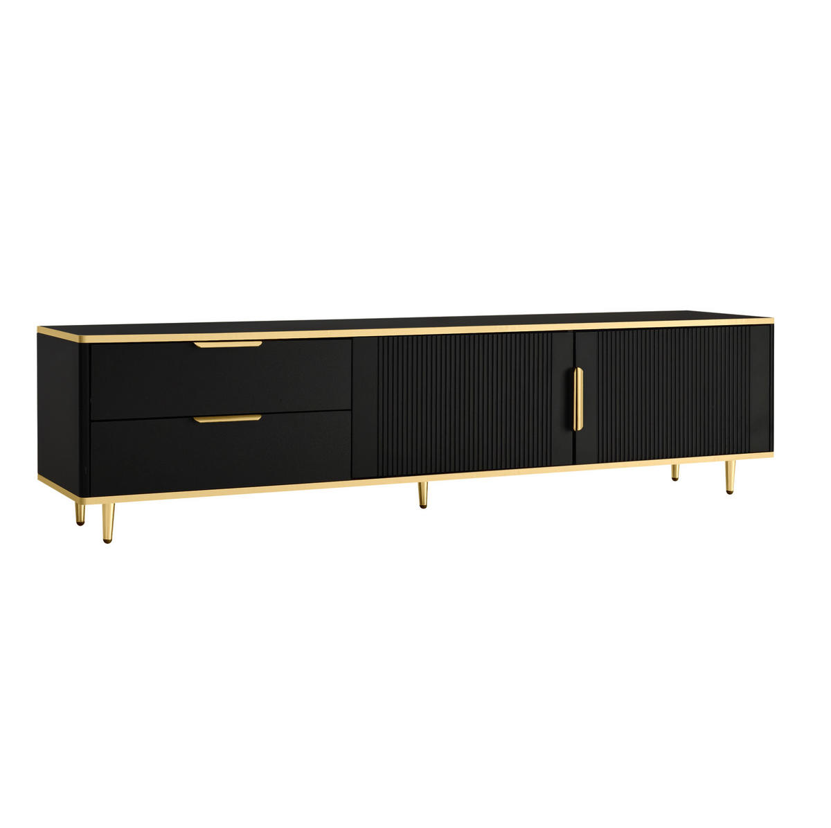 LOWBOARD 170/45/37 cm aus MDF und Holzwerkstoff mit geschnitzten Fronten Schwarz/Gold - Schwarz, Holzwerkstoff (175/45/40cm) - Modenvie