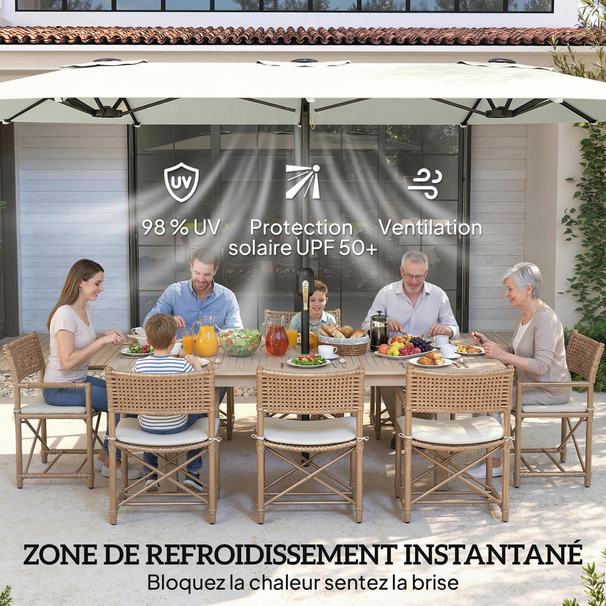 DOPPELSONNENSCHIRM Creme 4,6 m - Creme, Metall (459/266cm) - PANGIVO
