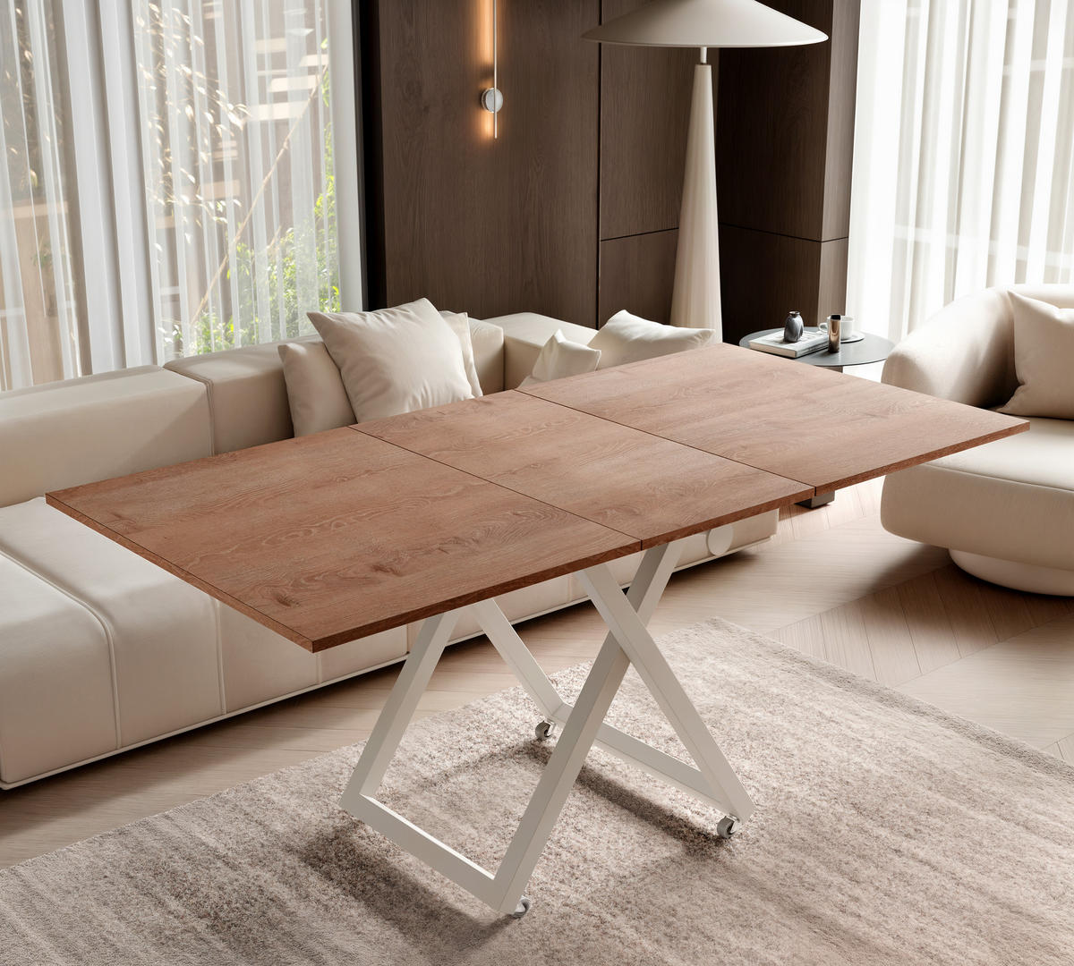 COUCHTISCH ARIA 120-160/80 cm, Höhenverstellbar, Kaschmir / Trüffelbraun - Kaschmir/Trüffeleichefarben, Holzwerkstoff/Metall (120/80/38cm) - Idohome