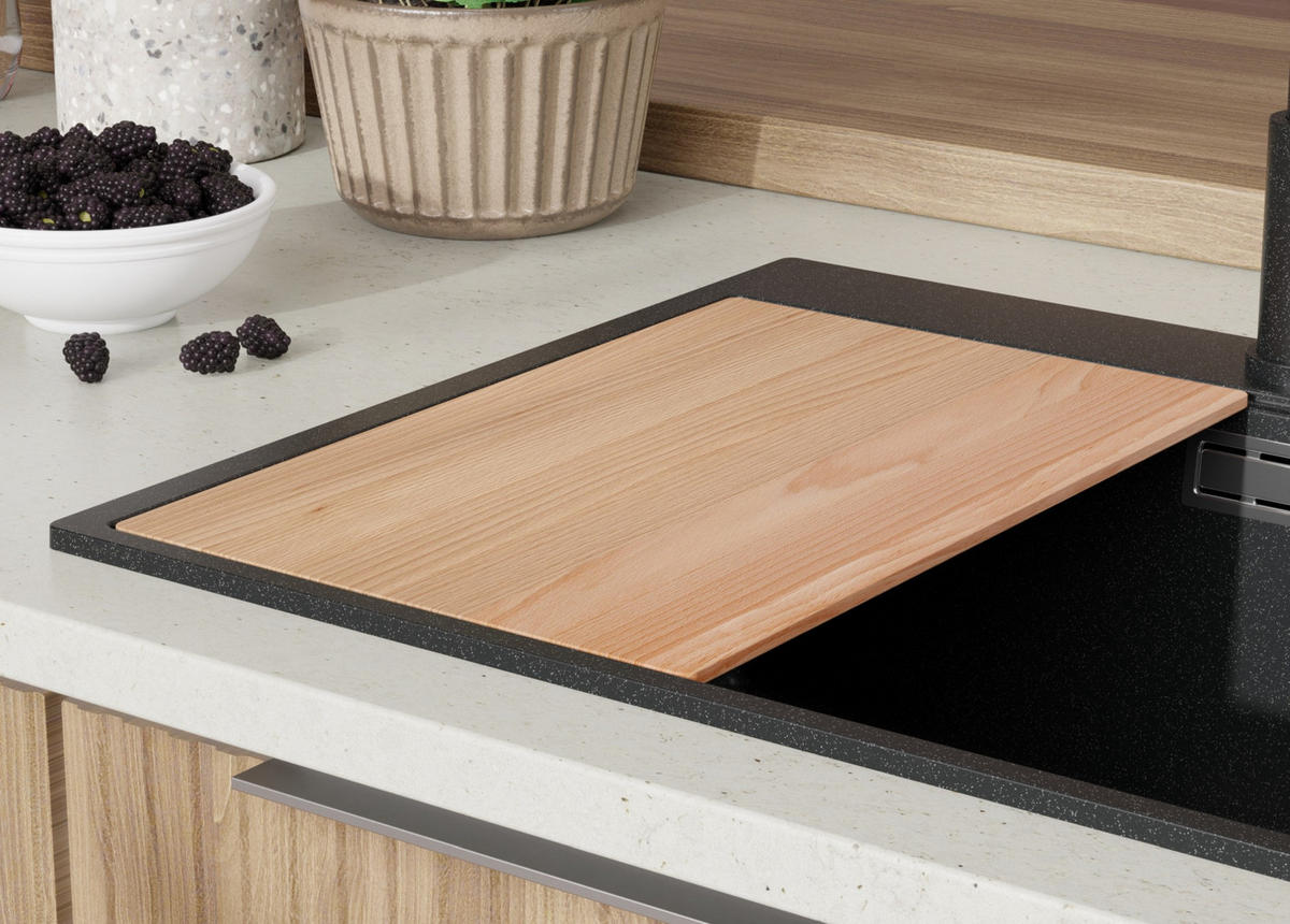 SPÜLBECKEN Oslo, 2-er set Anthrazit 58/50 cm 1 Becken + Ablauf-Set + Schneidebrett ab 60er Unterschrank - Chromfarben/Anthrazit, Kunststoff (58/20/50cm) - Primagran