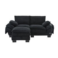 2-SITZER SOFA Cord Schwarz mit Hocker, USB-C und Seitentaschen - Schwarz, Holzwerkstoff/Kunststoff (190/132cm) - WISHDOR