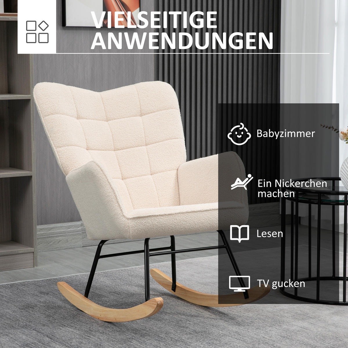 SCHAUKELSTUHL, Berbervlies, Beige - Beige, Kunststoff/Metall (98/101/71cm) - HOMCOM