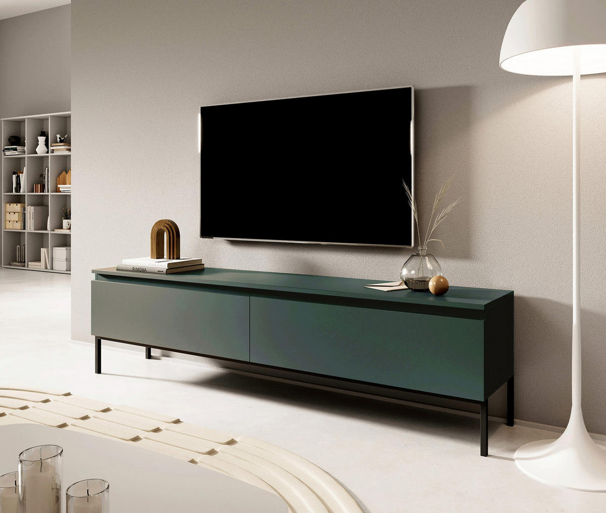 TV-SCHRANK Bemmi Dunkelgrün mit Metallbeinen 150 cm - Dunkelgrün/Schwarz, Holzwerkstoff/Metall (150/46/32cm) - Selsey