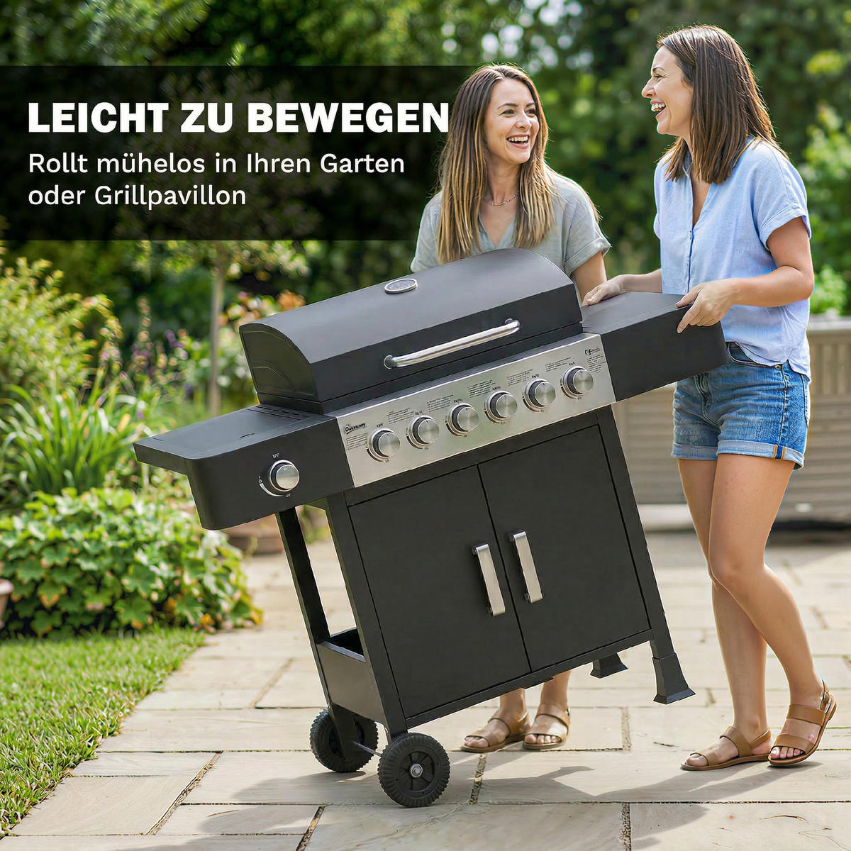 GASGRILL Stahl Edelstahl Schwarz - Schwarz, Metall (51/101/135cm) - Outsunny