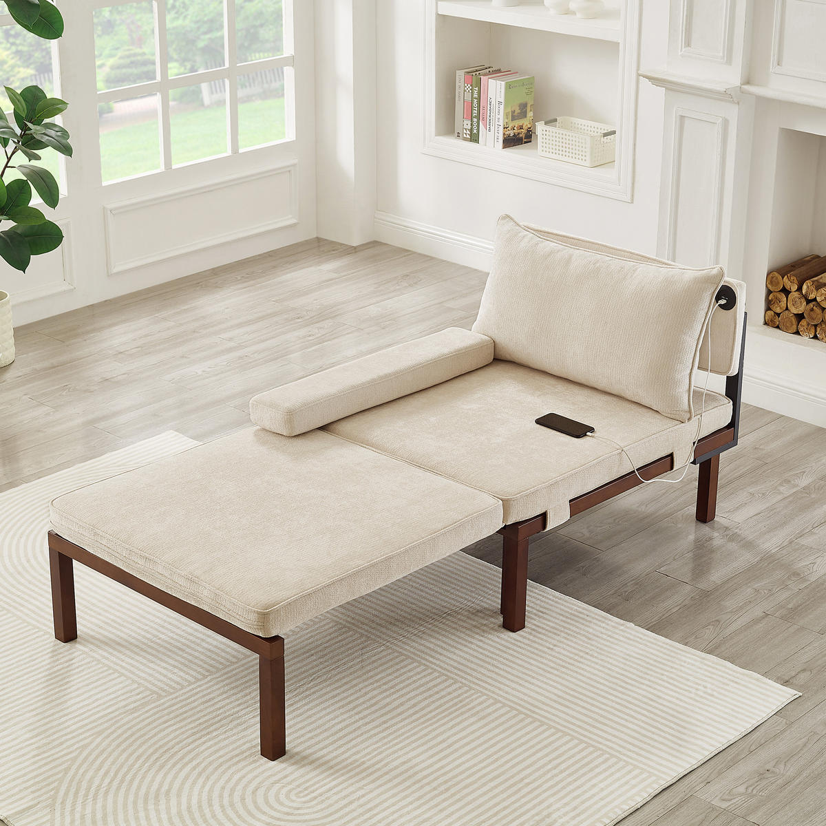 SCHLAFSOFA DE-35087 mit USB-Ladeanschluss Beige - Beige, Holz (82/79/176cm) - ComfortXL
