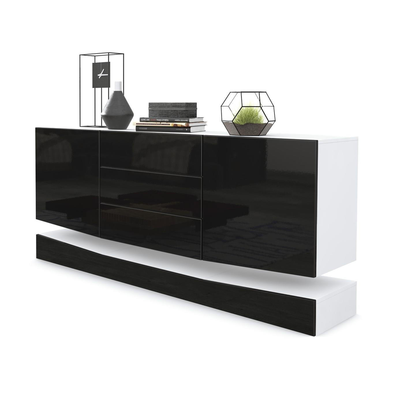Vladon Sideboard Schwarz Hochglanz 178x82x39 cm
