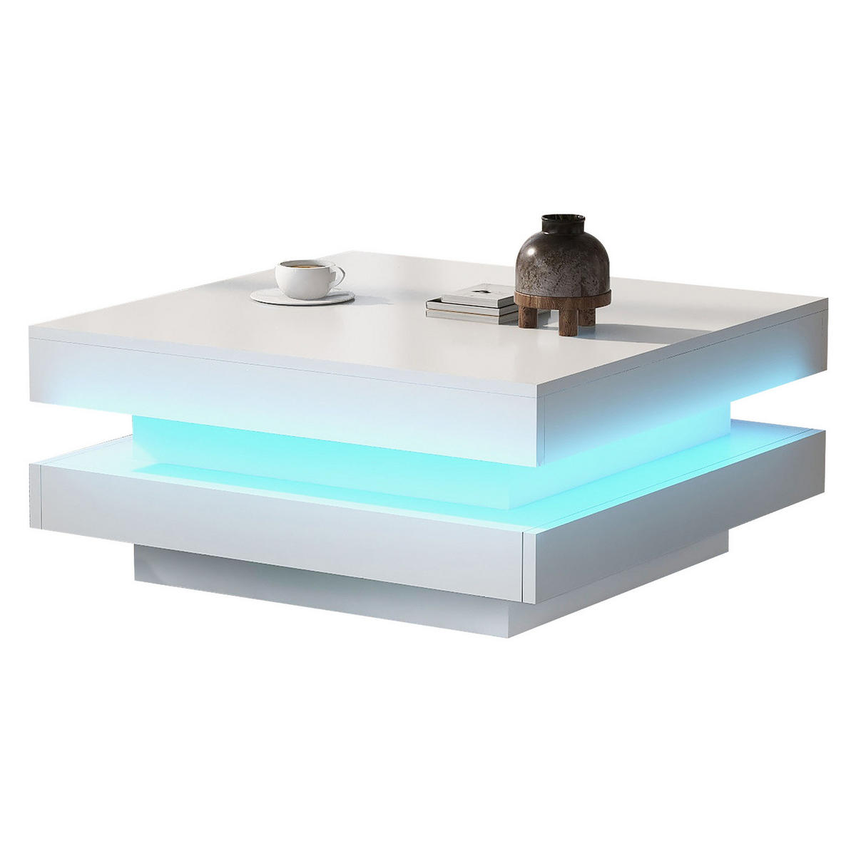 COUCHTISCH 70/70 cm mit LED-Beleuchtung und Bluetooth-App, Hochglanz Weiß - Weiß, Holzwerkstoff (70/70/36cm) - BEAOK
