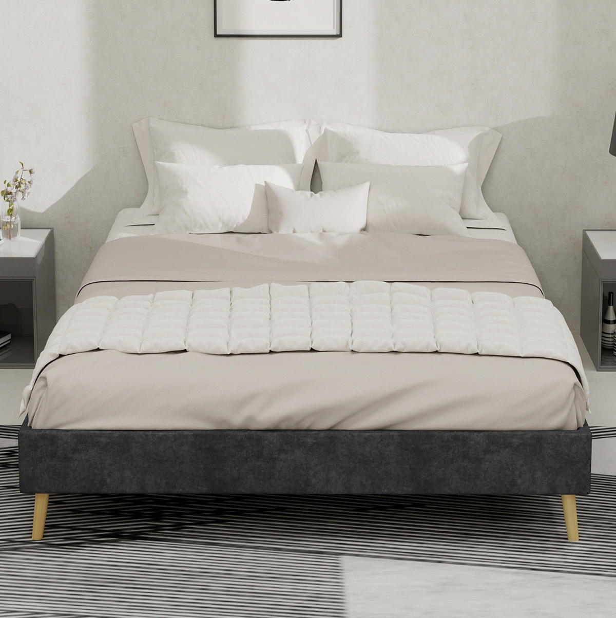 ČALÚNENÁ posteľ 140/200 cm s nízkym rámom a zamatovým poťahom, Sivá - sivá, textil (140/200cm) - Redom