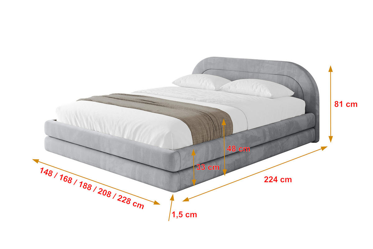POLSTERBETT mit Bettkasten und Lattenrost, Bett mit Matratze H3/H4 - LERIS-v1 160x200 Hellgrau - Hellgrau, Holzwerkstoff/Textil (160/200cm) - ALTDECOR